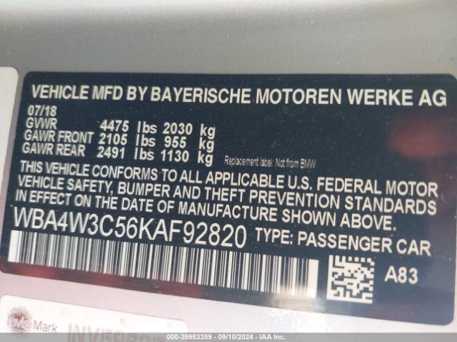 WBA4W3C56KAF92820 BMW 430I