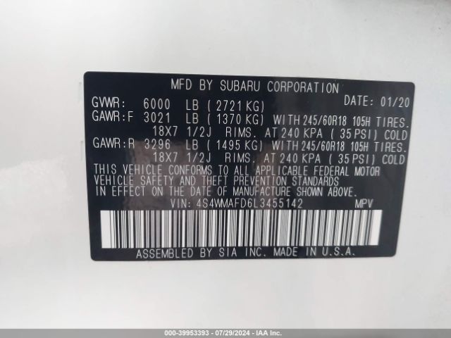 4S4WMAFD6L3455142 Subaru Ascent Premium