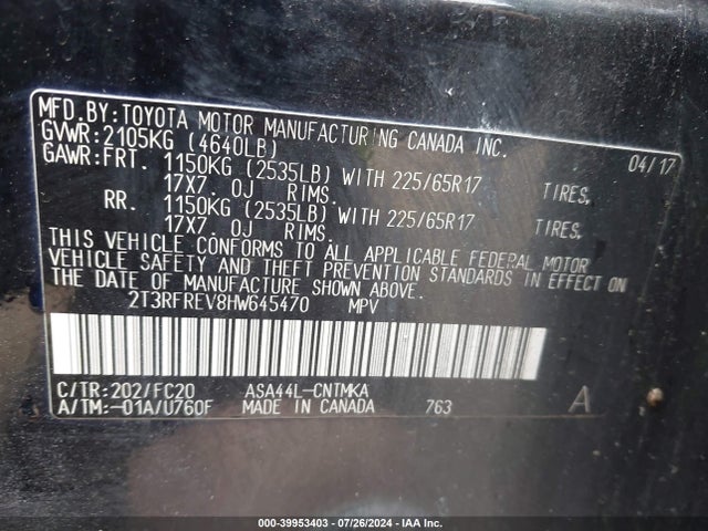 Toyota Rav4 Xle 2017 2T3RFREV8HW645470 Image 9