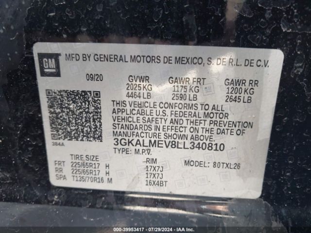 3GKALMEV8LL340810 GMC Terrain Fwd Sle