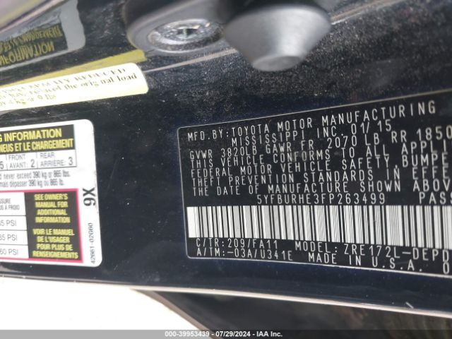 5YFBURHE3FP263499 Toyota COROLLA L
