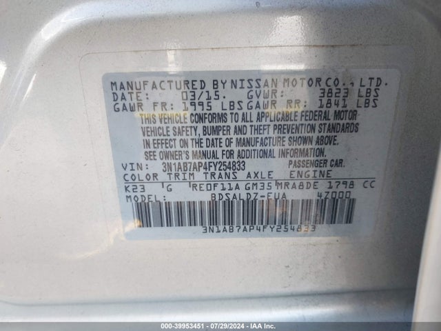 Nissan SENTRA SV 2015 3N1AB7AP4FY254833 Image 9
