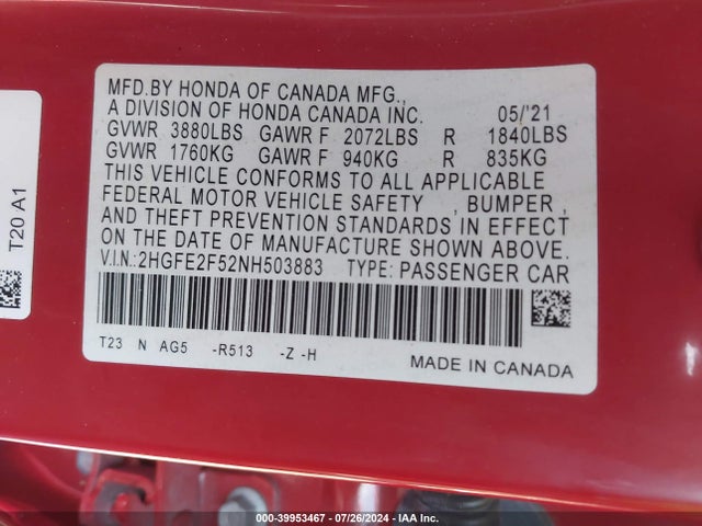 Honda Civic Sport 2022 2HGFE2F52NH503883 Image 9