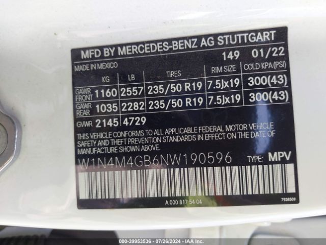 W1N4M4GB6NW190596 Mercedes-Benz GLB 250
