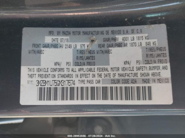 3MZBM1U75GM317674 Mazda Mazda3 I Sport