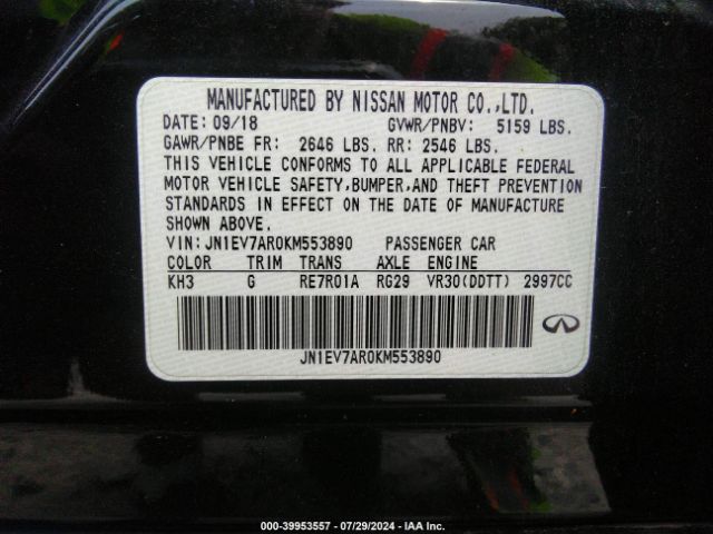 JN1EV7AR0KM553890 Infiniti Q50 3.0t Luxe