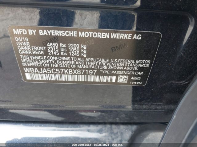 WBAJA5C57KBX87197 BMW 530I