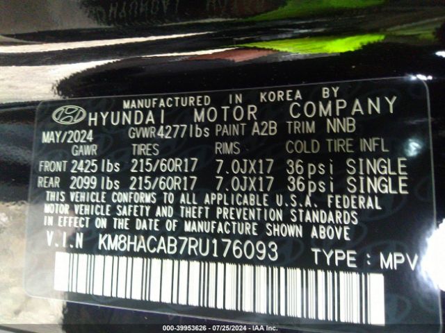 KM8HACAB7RU176093 Hyundai Kona Se