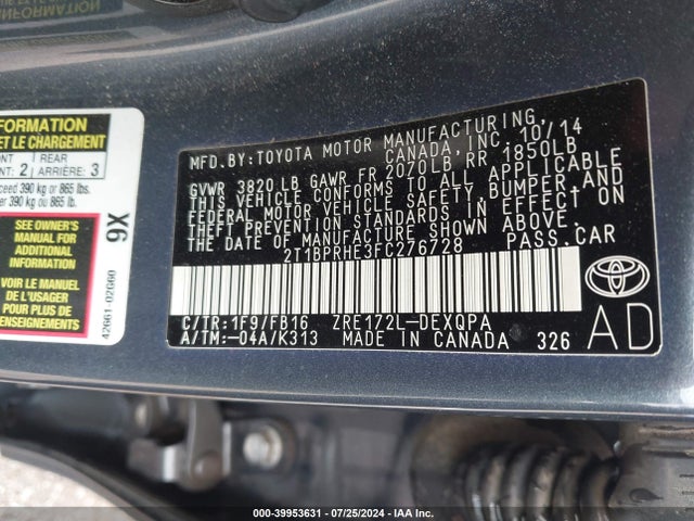 Toyota Corolla Le Eco 2015 2T1BPRHE3FC276728 Image 9