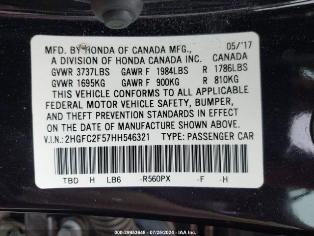 Honda Civic Lx 2017 2HGFC2F57HH546321 Image 9