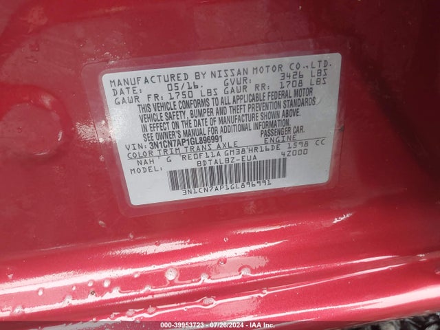 Nissan Versa 1.6 Sv 2016 3N1CN7AP1GL896991 Image 9