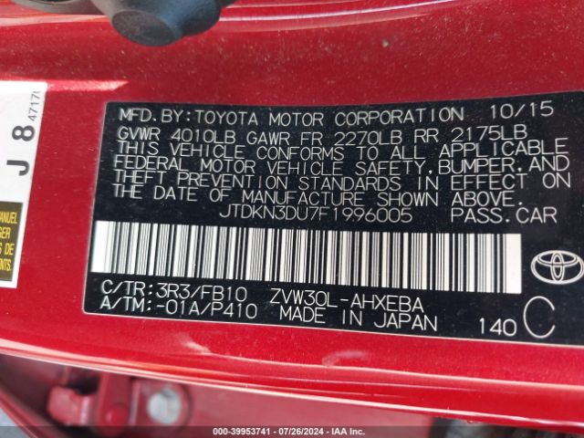 JTDKN3DU7F1996005 Toyota Prius Two