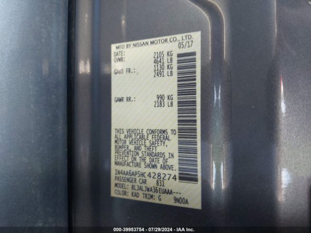 1N4AA6AP5HC428274 Nissan Maxima 3.5 Sv