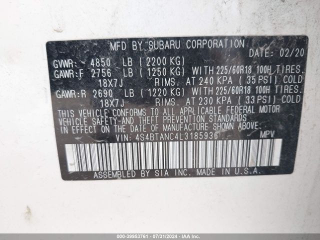 4S4BTANC4L3185936 Subaru Outback Limited
