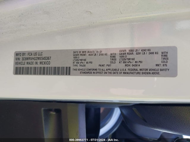 3C6MRVHG2ME545367 RAM Promaster 3500 High Roof 159 Wb