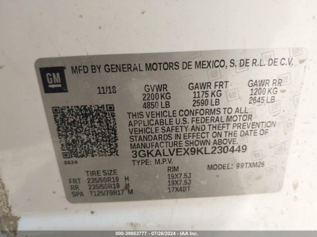 3GKALVEX9KL230449 GMC Terrain Slt