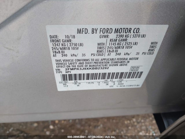 2FMPK3J9XKBB23292 Ford EDGE SEL