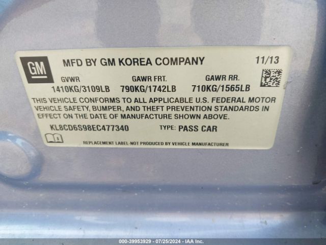 KL8CD6S98EC477340 Chevrolet Spark 1lt Auto