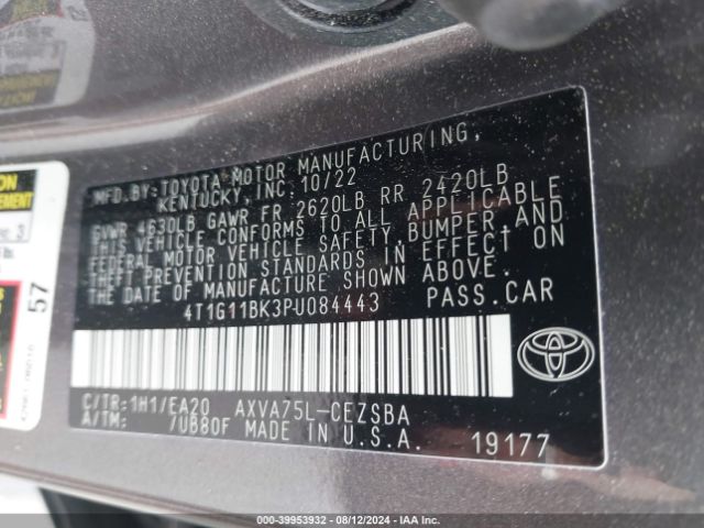 4T1G11BK3PU084443 Toyota Camry Se Awd
