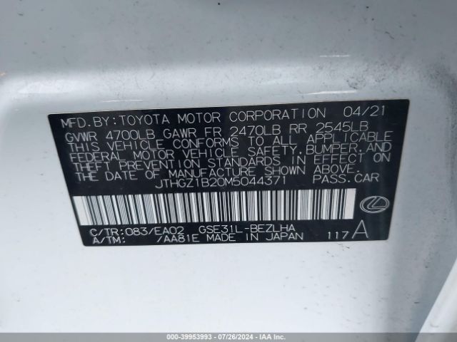 JTHGZ1B20M5044371 Lexus Is 350 F Sport