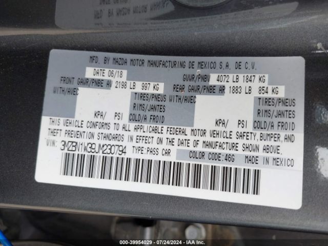 3MZBN1W39JM230794 Mazda Mazda3 Grand Touring