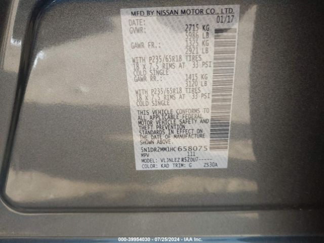 5N1DR2MM1HC658075 Nissan Pathfinder Sv