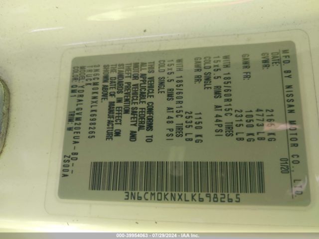 3N6CM0KNXLK698265 Nissan Nv200 Compact Cargo Sv Xtronic Cvt