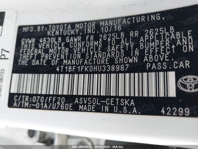 4T1BF1FK0HU338987 Toyota CAMRY SE