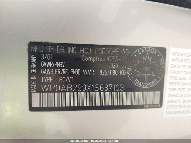 2001 PORSCHE 911 WP0AB299X1S687103 Photo 8