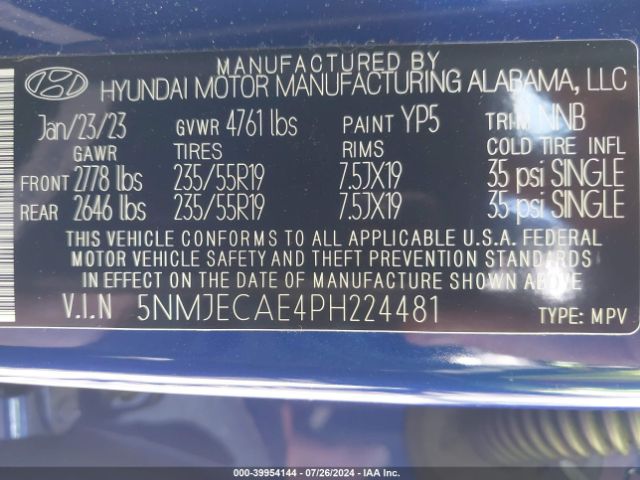 5NMJECAE4PH224481 Hyundai Tucson Limited
