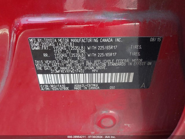 Toyota Rav4 Xle 2015 2T3WFREVXFW217402 Image 9