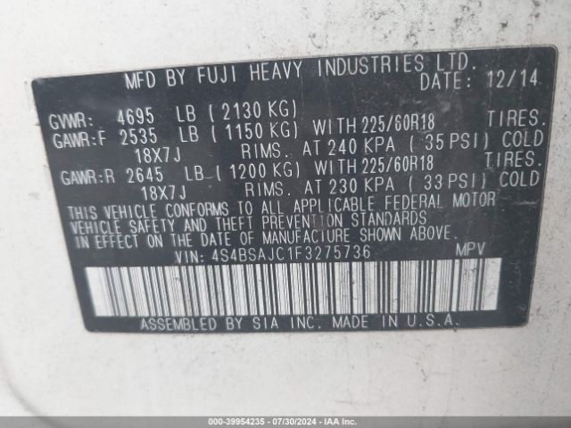 4S4BSAJC1F3275736 Subaru Outback 2.5i Limited