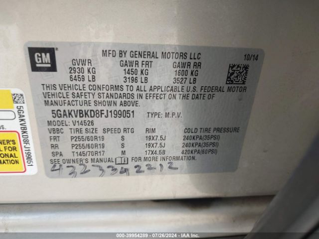 5GAKVBKD8FJ199051 Buick Enclave Leather
