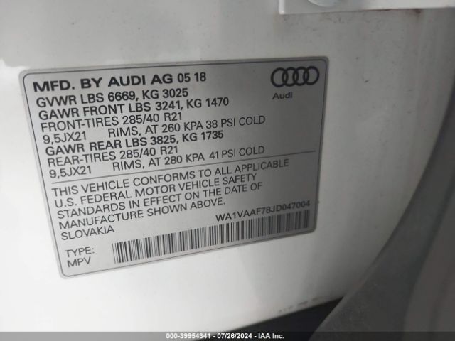 WA1VAAF78JD047004 Audi Q7 3.0t Premium