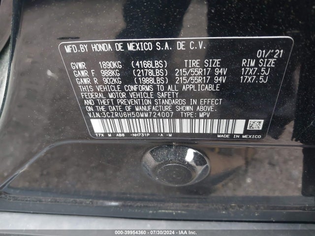 Honda Hr-v Awd Ex 2021 3CZRU6H50MM724007 Image 9