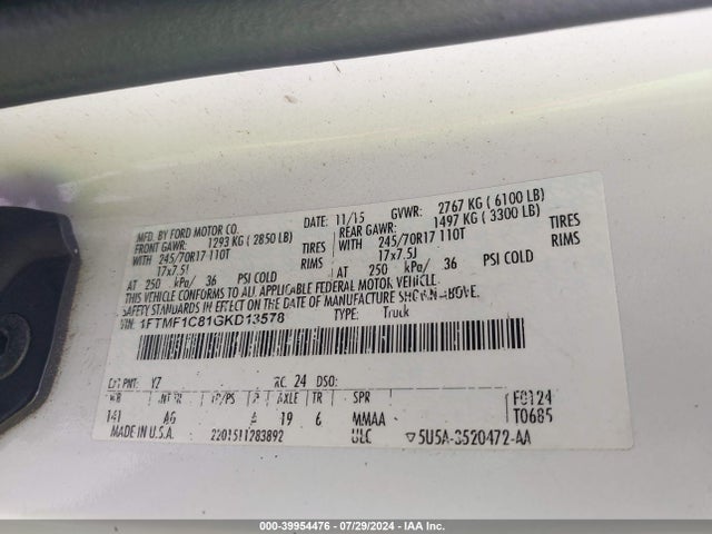 Ford F-150 Xl 2016 1FTMF1C81GKD13578 Image 9