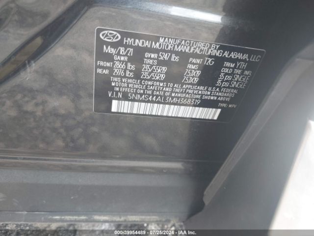 5NMS44AL3MH368319 Hyundai Santa Fe Limited