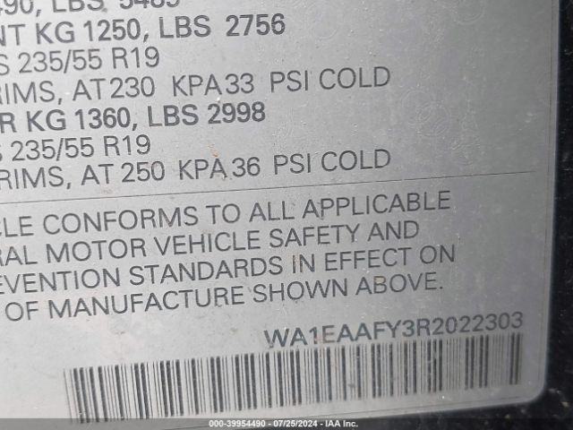 WA1EAAFY3R2022303 Audi Q5 Premium Plus 45 Tfsi S Line Quattro