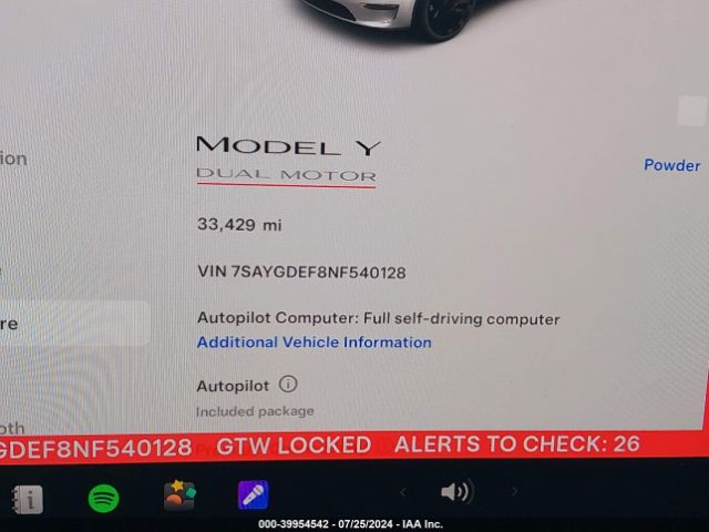 7SAYGDEF8NF540128 Tesla Model Y Performance Dual Motor All-wheel Drive