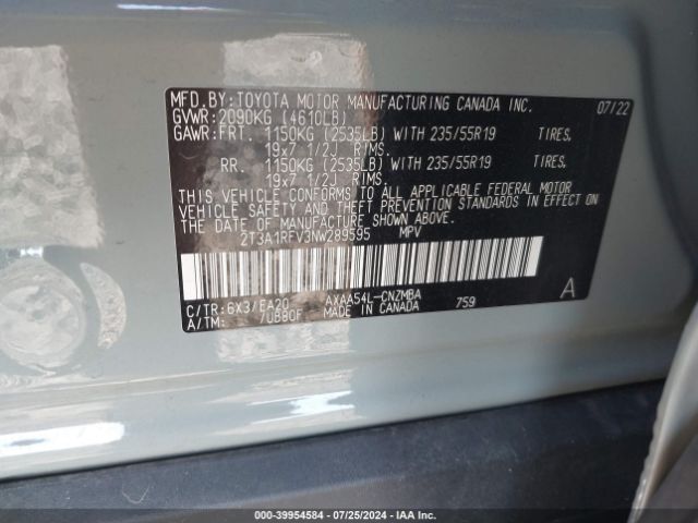 2T3A1RFV3NW289595 Toyota Rav4 Xle Premium