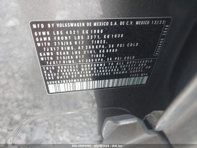 3VVCX7B29PM331474 Volkswagen Taos 1.5t S