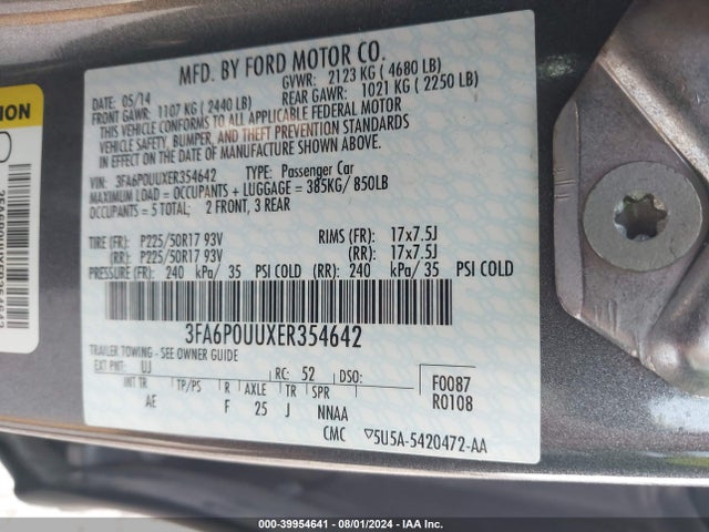 Ford Fusion Hybrid S 2014 3FA6P0UUXER354642 Image 9