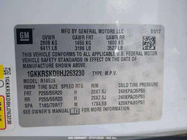 1GKKRSKD8HJ263230 GMC Acadia Limited