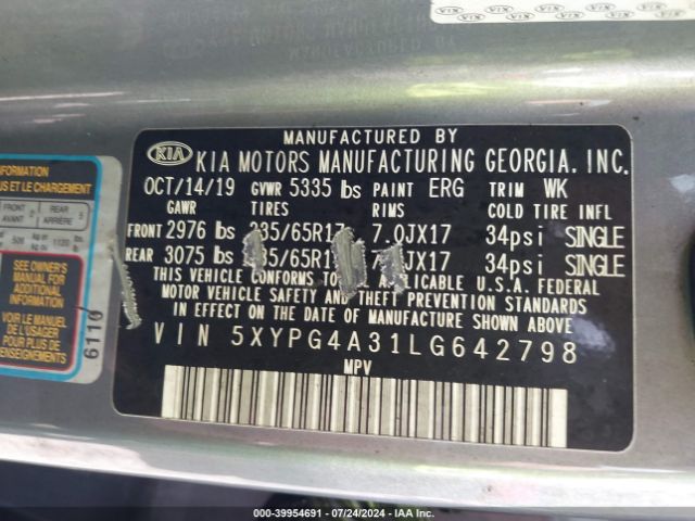 5XYPG4A31LG642798 KIA Sorento 2.4l L