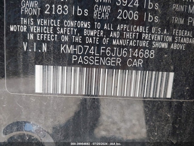 KMHD74LF6JU614688 Hyundai ELANTRA SE
