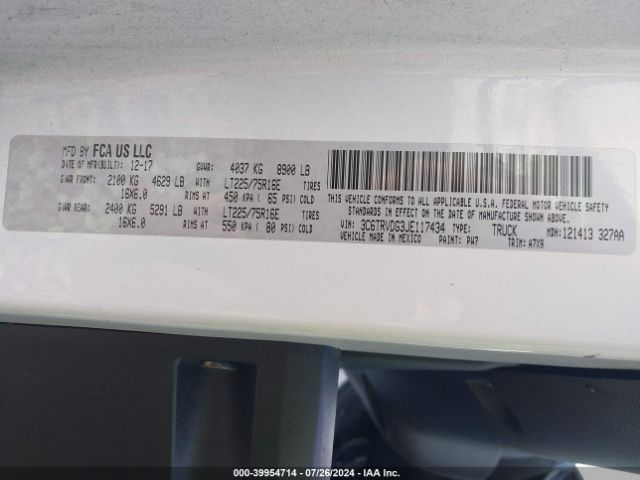 3C6TRVDG3JE117434 RAM Promaster 2500 High Roof 159 Wb