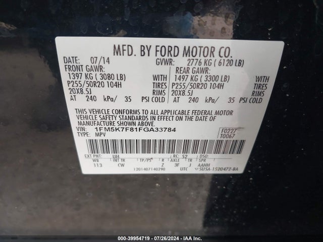 Ford Explorer Limited 2015 1FM5K7F81FGA33784 Image 9
