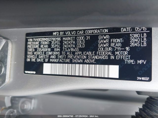 YV4902RM0G2780196 Volvo Xc60 T6 Platinum