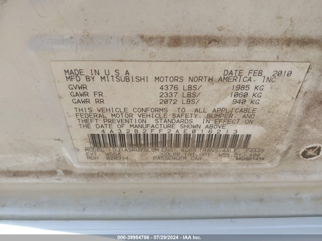 2010 MITSUBISHI GALANT 4A32B2FF2AE016213 Photo 8