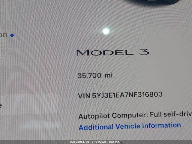 5YJ3E1EA7NF316803 Tesla Model 3 Rear-wheel Drive